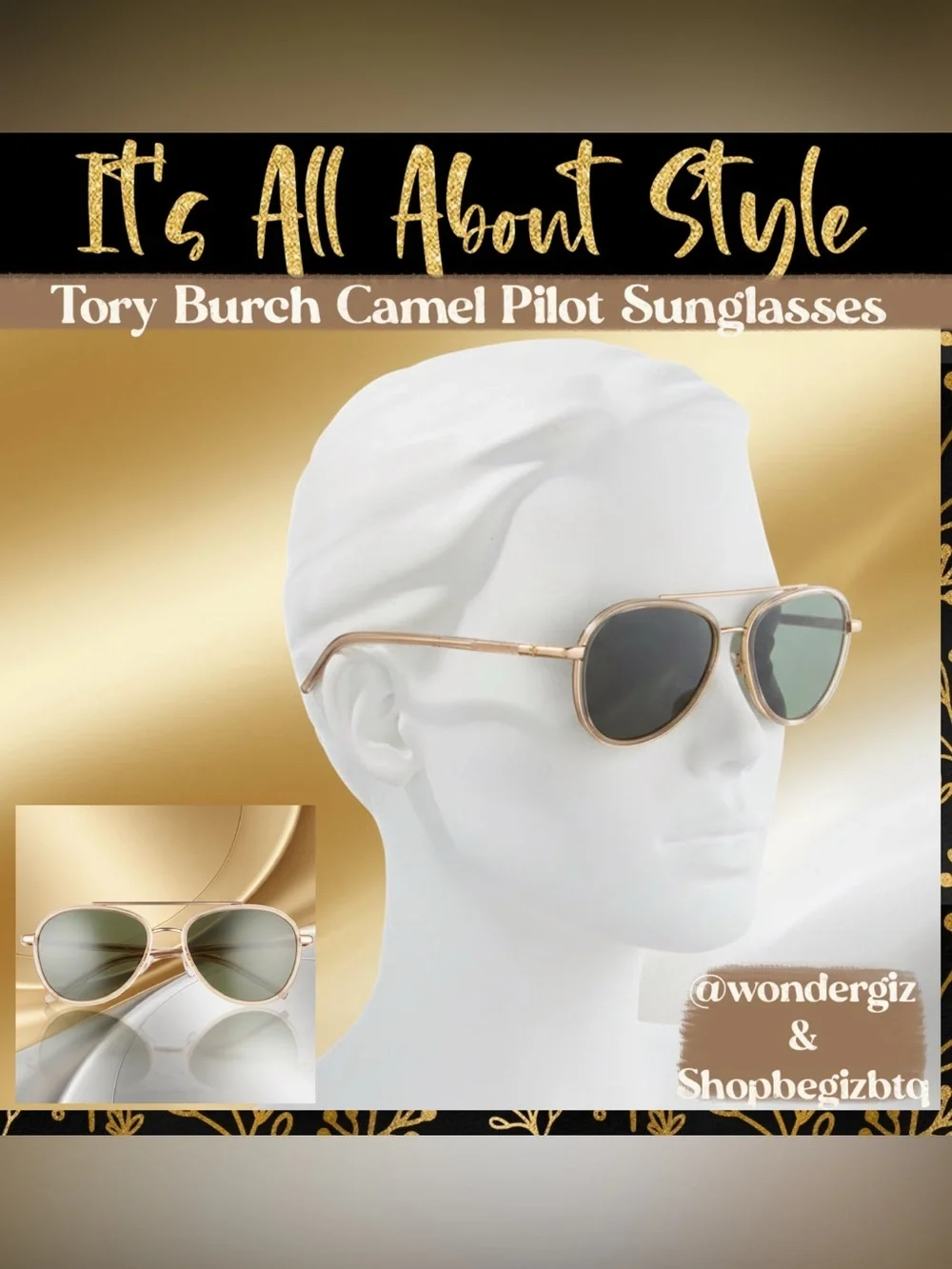 NWT Authentic Eleanor Pilot Sunglasses TY6089 Transparent Camel 57mm (Gold)